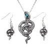 Snake Shape Green Gem Earrings Necklace Jewelry Set
