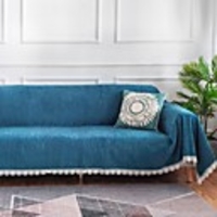 Sofa Blanket Cover Velvet Suede Sofa Cover Vintage Plush Sofa Slipcover European Style with Lace Decor Anti-Slip Soft Suitable for 1-4 Places Sofa Protector Livingroom Decoration