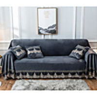 Sofa Blanket Cover Vintage Plush Sofa Slipcover European Style Velvet Suede Sofa Cover with Lace Decor Anti-Slip Soft Suitable for 1-4 Places Sofa Protector Livingroom Decoration