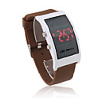 Soft Silicone Wristband Red LED Wrist Watch - Brown