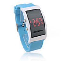Soft Silicone Wristband Red LED Wrist Watch - Light Blue