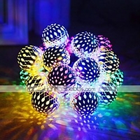 Solar String Lights Moroccan Ball Waterproof 5m 20LED Balls Globe Fairy String Lights Orb Lantern Christmas Lighting for Outdoor Party Home Decoration