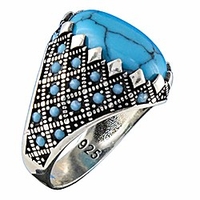 solid 925 sterling silver turkish handmade simulated turquoise luxury men