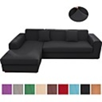 Solid Color 1-Piece Sofa Cover Couch Cover Furniture Protector Soft Stretch Slipcover Spandex Jacquard Fabric Super Fit for 1~4 Cushion Couch and L Shape Sofa, Easy to Install(1 Free Cushion Cover)