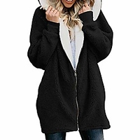 solid oversized zip down hooded coat cardigans for womens winter soft fleece outwear with pocket outdoor black miniinthebox
