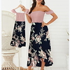Solid Stitching Floral Print Series Off-shoulder Dresses for Mommy and Me miniinthebox