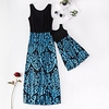 Solid Stitching Printed Sleeveless Dresses for Mommy and Me miniinthebox