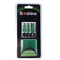 Soshine 1100mAh Ni-MH Rechargeable AAA Batteries with Case (4-Battery Pack)