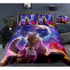 Space Cat Print 3-Piece Duvet Cover Set Hotel Bedding Sets Comforter Cover with Soft Lightweight Microfiber,  Include 1 Duvet Cover,  2 Pillowcases for Double/Queen/King(1 Pillowcase for Twin/Single)