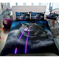 Space Cat Print 3-Piece Duvet Cover Set Hotel Bedding Sets Comforter Cover with Soft Lightweight Microfiber,  Include 1 Duvet Cover,  2 Pillowcases for Double/Queen/King(1 Pillowcase for Twin/Single)