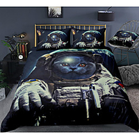 Space Cat Print 3-Piece Duvet Cover Set Hotel Bedding Sets Comforter Cover with Soft Lightweight Microfiber,  Include 1 Duvet Cover,  2 Pillowcases for Double/Queen/King(1 Pillowcase for Twin/Single)