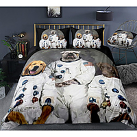 Space Dog Print 3-Piece Duvet Cover Set Hotel Bedding Sets Comforter Cover with Soft Lightweight Microfiber,  Include 1 Duvet Cover,  2 Pillowcases for Double/Queen/King(1 Pillowcase for Twin/Single)
