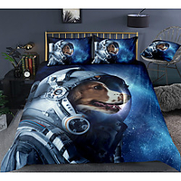 Space Dog Print 3-Piece Duvet Cover Set Hotel Bedding Sets Comforter Cover with Soft Lightweight Microfiber,  Include 1 Duvet Cover,  2 Pillowcases for Double/Queen/King(1 Pillowcase for Twin/Single)