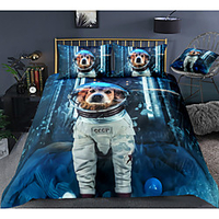 Space Dog Print 3-Piece Duvet Cover Set Hotel Bedding Sets Comforter Cover with Soft Lightweight Microfiber,  Include 1 Duvet Cover,  2 Pillowcases for Double/Queen/King(1 Pillowcase for Twin/Single)