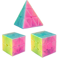 Speed Cube Set 3 Pack Qiyi Jelly Cube 2x2 Speed Cube 3 by 3 Cube Puzzle 3x3 Pyramid Triangle Cube Bundle Hand Puzzles Toys for Kids and Adults by miniinthebox