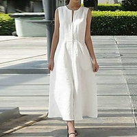 spot 2020 aliexpress amazon v-neck waistband cotton and linen hem slit sleeveless dress miniinthebox