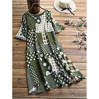 spot 2021 new cross-border aliexpress wish amazon eaby hedging mid-length cotton and linen printed dress miniinthebox