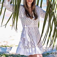 spring and summer amazon new hollow knitted beach long skirt cardigan solid color bikini outer cover shirt sunscreen shirt miniinthebox