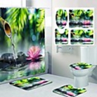Spring Water lotus Pattern PrintingBathroom Shower Curtain Leisure Toilet Four-Piece Design