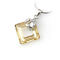 Square Shaped Crystal And 925 Sterling Silver With Platinum Plated Pendant - Champagne