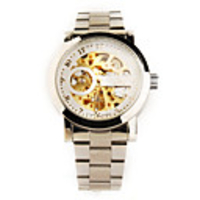 Stainless Steel Band Mechanical Self-winding Wrist Watch with Luminous Hand White Golden