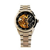 Stainless Steel Band Skeleton Automatic Wristwatch with Luminous Hand Golden Black