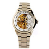 Stainless Steel Band Skeleton Automatic Wristwatch with Luminous Hand Golden White