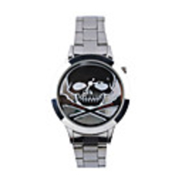 Stainless steel belt round shape quartz watch and stop black ghost skeleton head