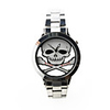 Stainless steel belt round shape quartz watch and stop white ghost skeleton head