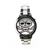Stainless steel belt round shape quartz watch and stop white ghost skeleton head