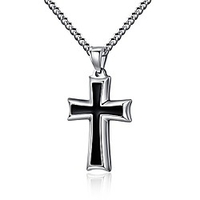 stainless steel black amp; silver cross pendant necklace for men women,  20-24 inches curb chain (black: 24