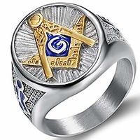 stainless steel blue gold two tone masonic master mason ring (silver,  8)