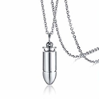 stainless steel bullet pendant necklace for men women, black (silver)