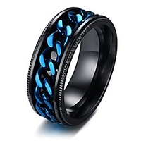 stainless steel chain stylish spinner rings band black blue jewelry for mens comfort fit size 10