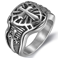 stainless steel crusader sword cross medieval shield ring (grey,  10)