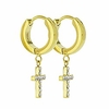 stainless steel cz cross dangle hinged hoop earrings stainless steel hoop huggie earrings small bling cross drop dangle earrings (silver,  gold,  black) (gold)