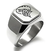 stainless steel iconic howling mad wolf square flat top biker style polished ring,  size 8