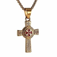 stainless steel knights cross templar eternal celtic irish knot pendant necklace,  222 inch chain (gold)