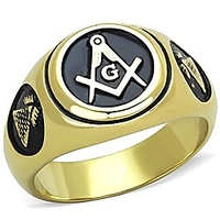 stainless steel masonic free mason lodge pyramid sides gold electroplated round black ring sizes 8, 9, 10, 11, 12 amp; 13 (12)