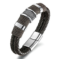 stainless steel mens braided leather bracelet bangle bracelet magnetic clasp 8.5 inches brown