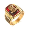 stainless steel red rhinestone 1973 walton tigers signet ring for men, 18k gold plated size 10