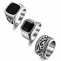 Stainless steel rings for men vintage biker band rings set wide signet ring