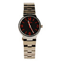 Stainless Steel Round Shape Quartz Watch For Women Red Scale Black Silver