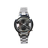 Stainless steel round shape quartz watch with black ghost skeleton head