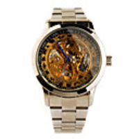 Stainless Steel Self-Winding Mechanical Wristwatch with Blue Hand Golden Black