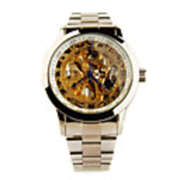 Stainless Steel Self-Winding Mechanical Wristwatch with Blue Hand Golden White