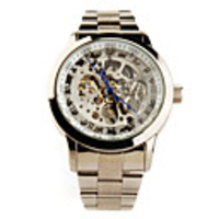 Stainless Steel Self-Winding Mechanical Wristwatch with Blue Hand Silveryt White