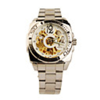 Stainless Steel Self-Winding Mechanical Wristwatch with Luminous Hand Golden White