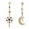 star moon asymmetrical earrings dangle - 1 pair gold moon star mismatched earrings stud with rhinestone for women - crescent moon earrings star pentagram - idea gift for wife,  sister,  girl,  daily wear