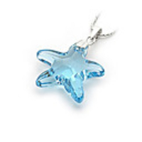 Star Shaped Crystal And 925 Sterling Silver With Platinum Plated Pendant - Light Blue